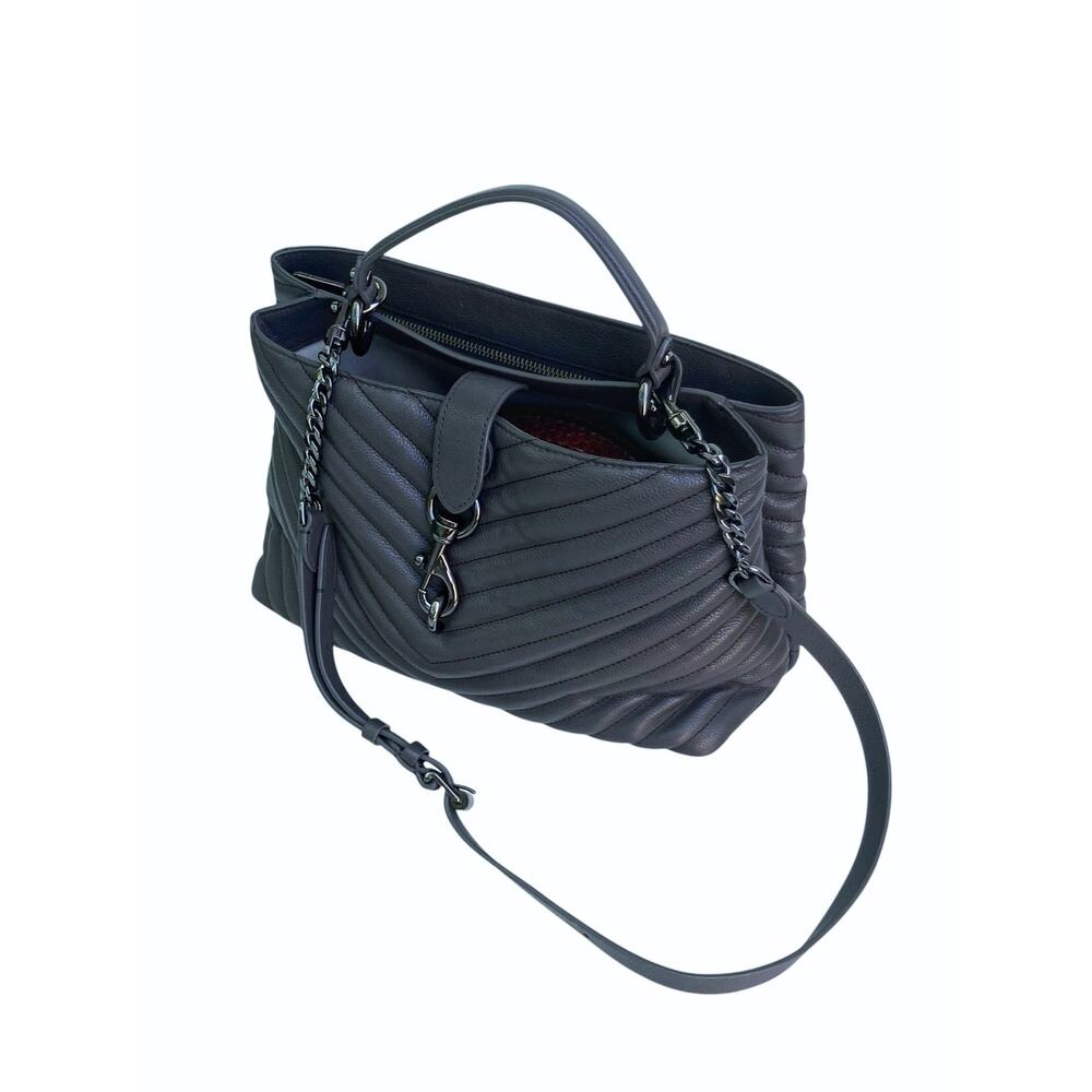 Rebecca Minkoff Edie Charcoal Quilted Leather Shoulder Bag  Convertible Satchel - Picture 5 of 16